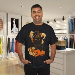 Retro Black Cat Pumpkin Halloween Costume Fall Autumn Season T-Shirt